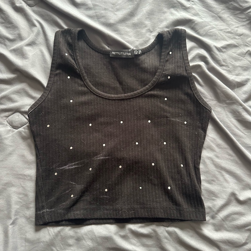 PRETTYLITTLETHING Bejeweled Cropped Tank Top